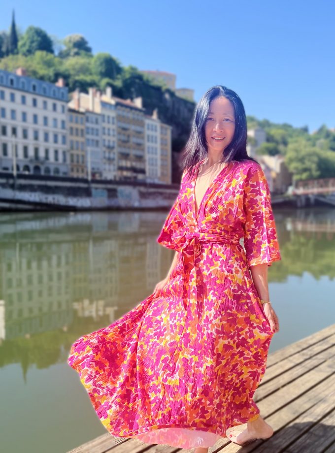 RIVIERA satin-textured viscose fabric - Printed in France