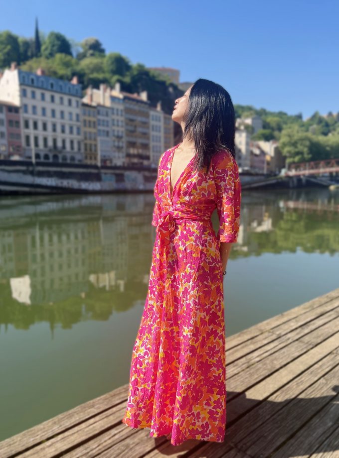 RIVIERA satin-textured viscose fabric - Printed in France