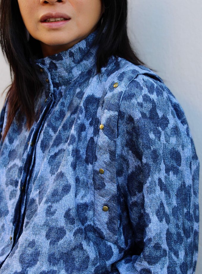 Tissu viscose flammé effet denim Léopard - Imprimé en France