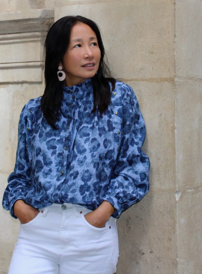 Tissu viscose flammé effet denim Léopard - Imprimé en France