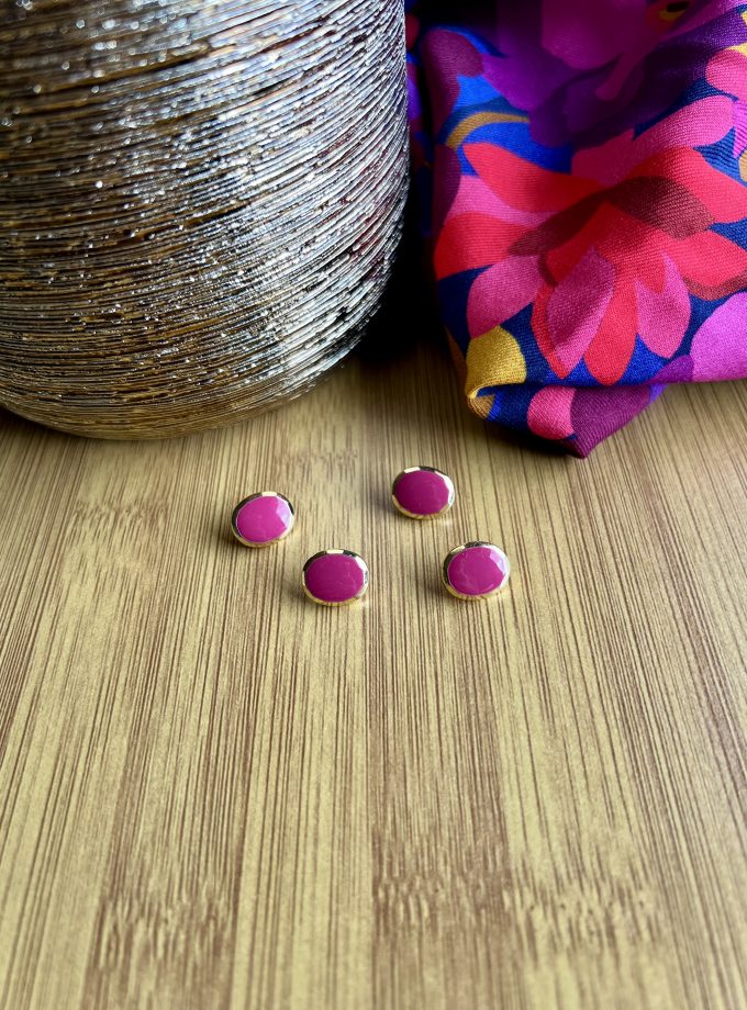 Pack 5 boutons "Zamak et émail à chaud Opaque" (12 mm)  - Fabriqué en France - fuschia
