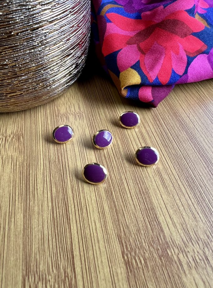 Pack 5 boutons "Zamak et émail à chaud Opaque" (12 mm)  - Fabriqué en France - violet