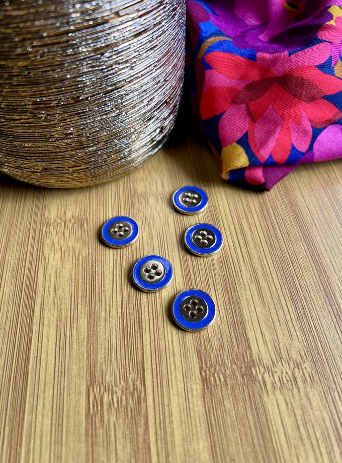 Boutons "Zamak et émail à chaud transparent" bleu klein (15 mm) Fabriqué en france