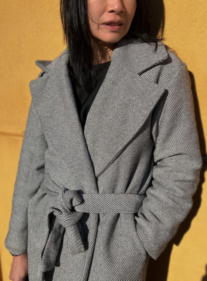 Tissu sergé laine rayures noir et blanc