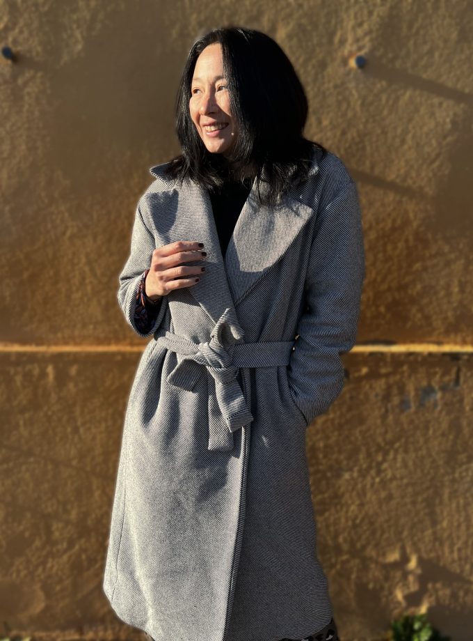 Tissu sergé laine rayures noir et blanc