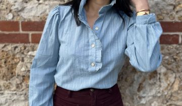 Patron couture Albane de Clématisse pattern + Tissu broderie Iris bleu ciel