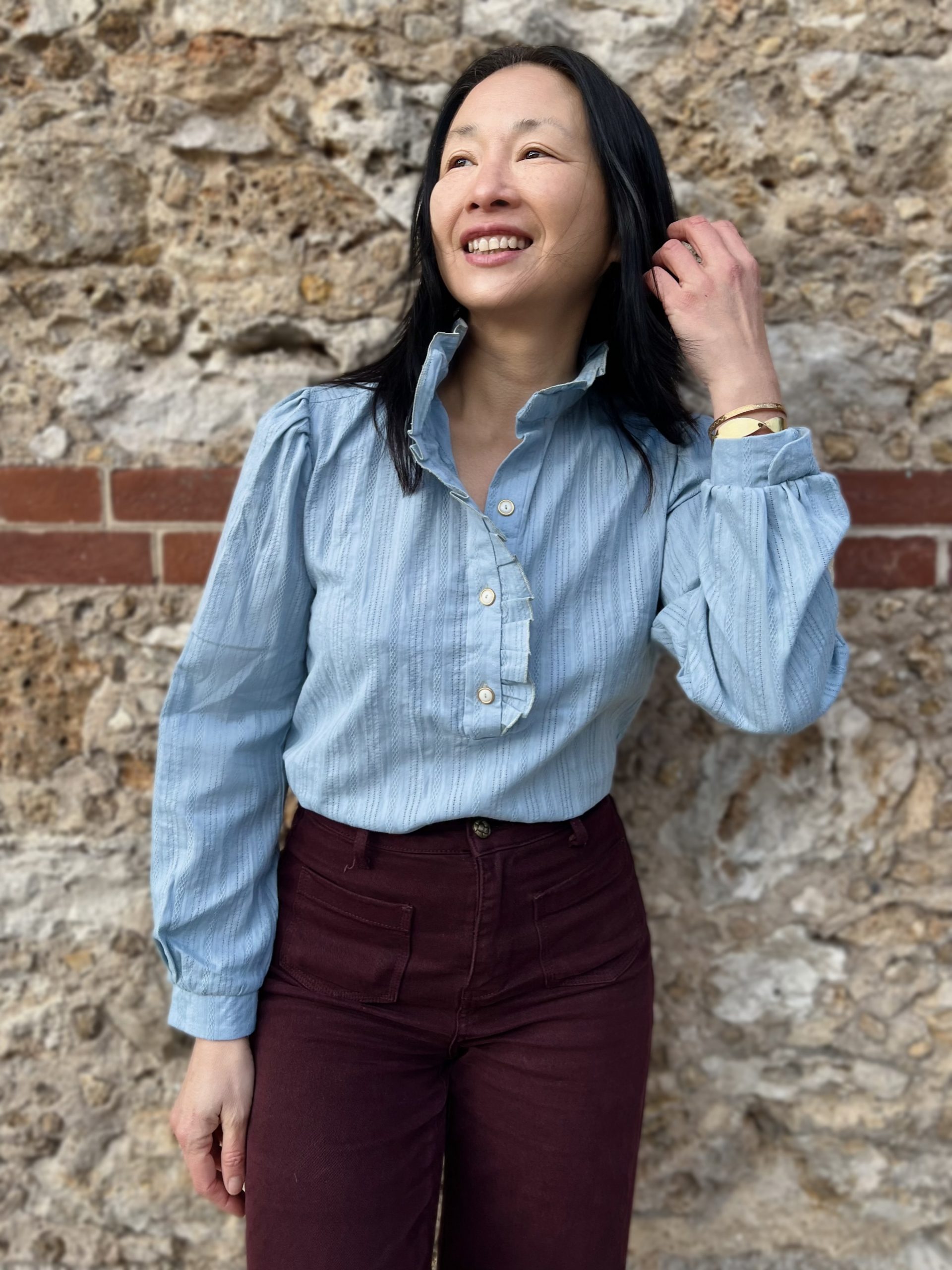 MY DRESS MADE BRODERIE ANGLAISE IRIS BLEU CIEL PATRON COUTURE BLOUSE ALBANE CLEMATISSE PATTERN 4