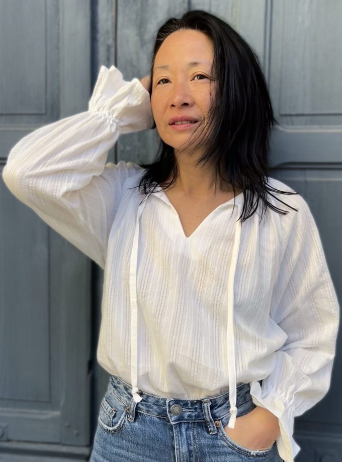 Patron couture blouse Ella by Clématisse pattern + tissu broderie Iris 100% coton