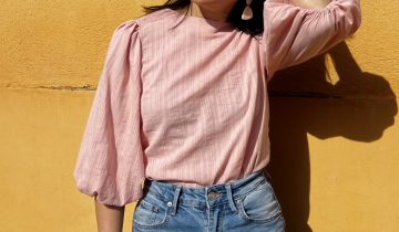 Patron couture blouse Dahlia Clématisse pattern + Tissu broderie Iris rose poudré