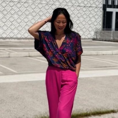 Patron couture Pantalon Taïs Clematisse pattern + tissu crepe viscose Fuchsia