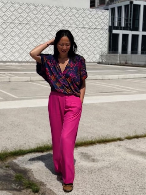 Patron couture Pantalon Taïs Clematisse pattern + tissu crepe viscose Fuchsia