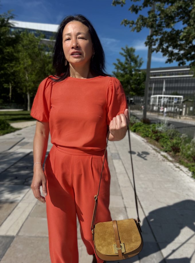 Patron couture blouse Anais + tissu crêpe viscose Tangerine
