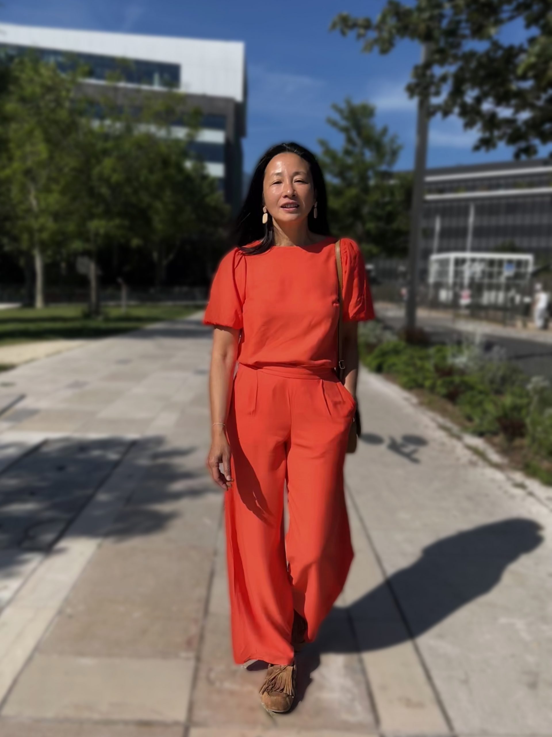 MY DRESS MADE TISSU CREPE VISCOSE TANGERINE KLEIN PATRONS COUTURE CLEMATISSE PATTERN 9