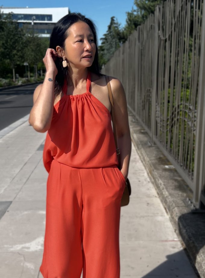 Patron couture top paréo by Clématisse pattern + tissu crêpe viscose Tangerine