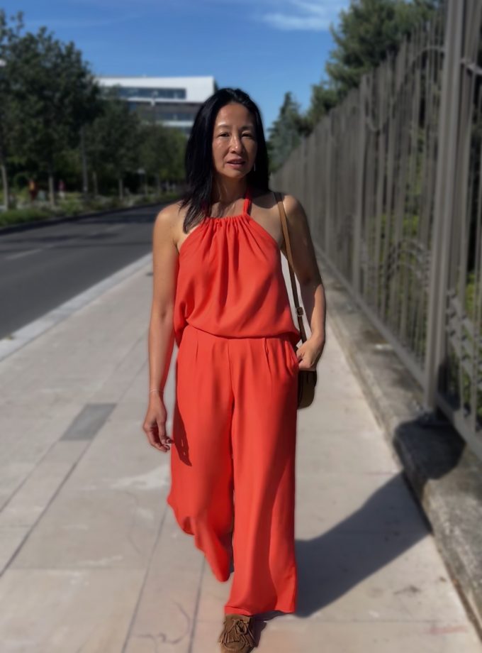Patron couture top paréo by Clématisse pattern + tissu crêpe viscose Tangerine