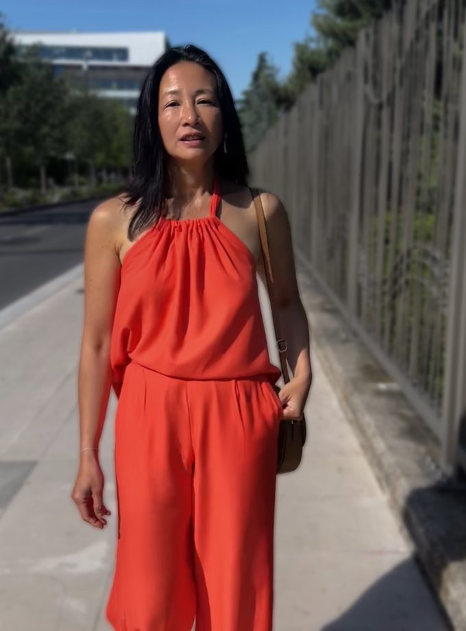 Patron couture top paréo by Clématisse pattern + tissu crêpe viscose Tangerine