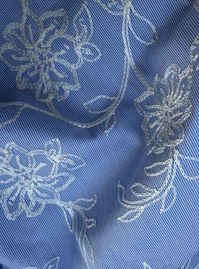 Tissu coton à fines rayures et broderie florale CARLA