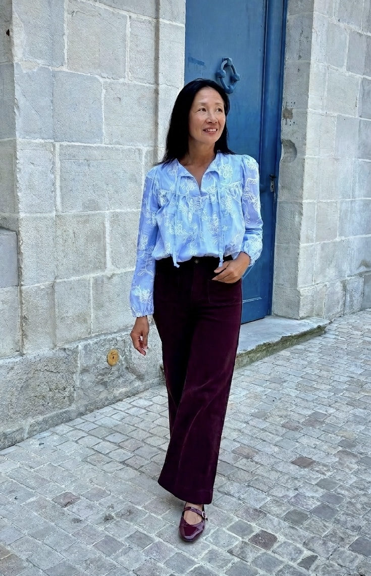 Patron couture blouse Zélie by Clématisse pattern + tissu coton rayure broderie – Image 5