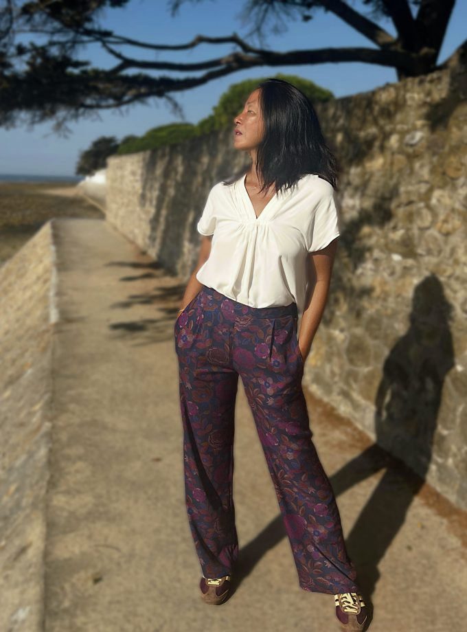 Patron couture Pantalon Taïs Clematisse pattern + tissu twill viscose Aura