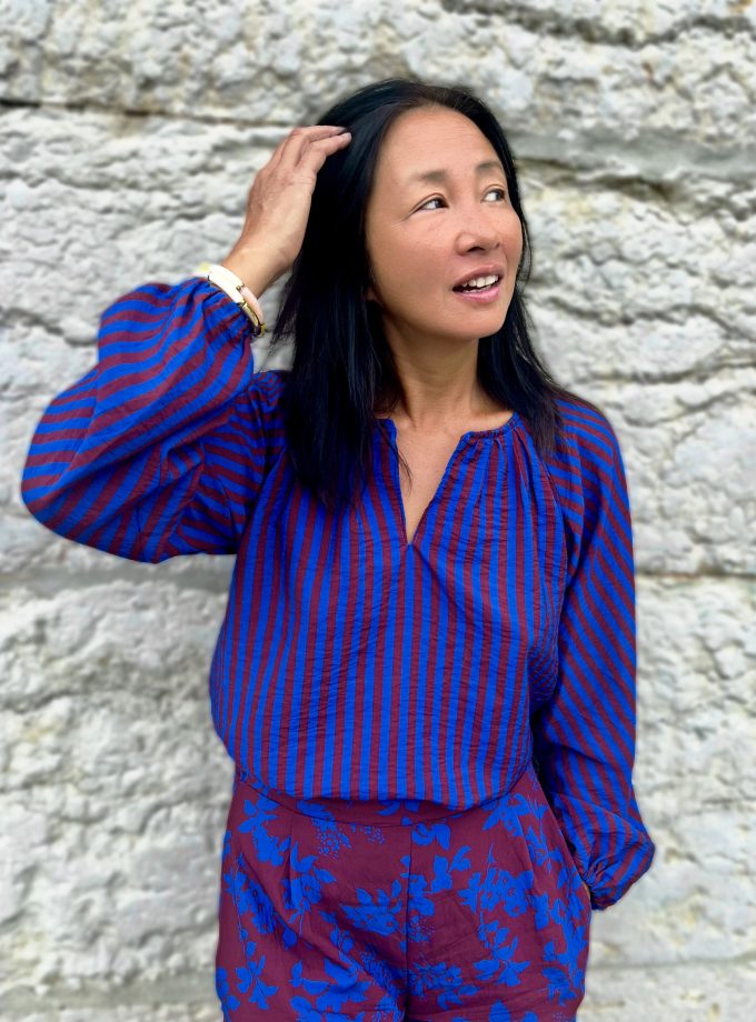 Patron couture blouse Ella by Clématisse pattern + tissu rayures Twist