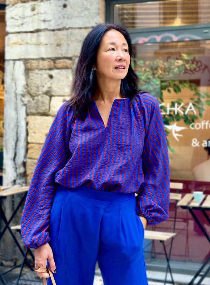 Patron couture blouse Ella by Clématisse pattern + tissu rayures Twist